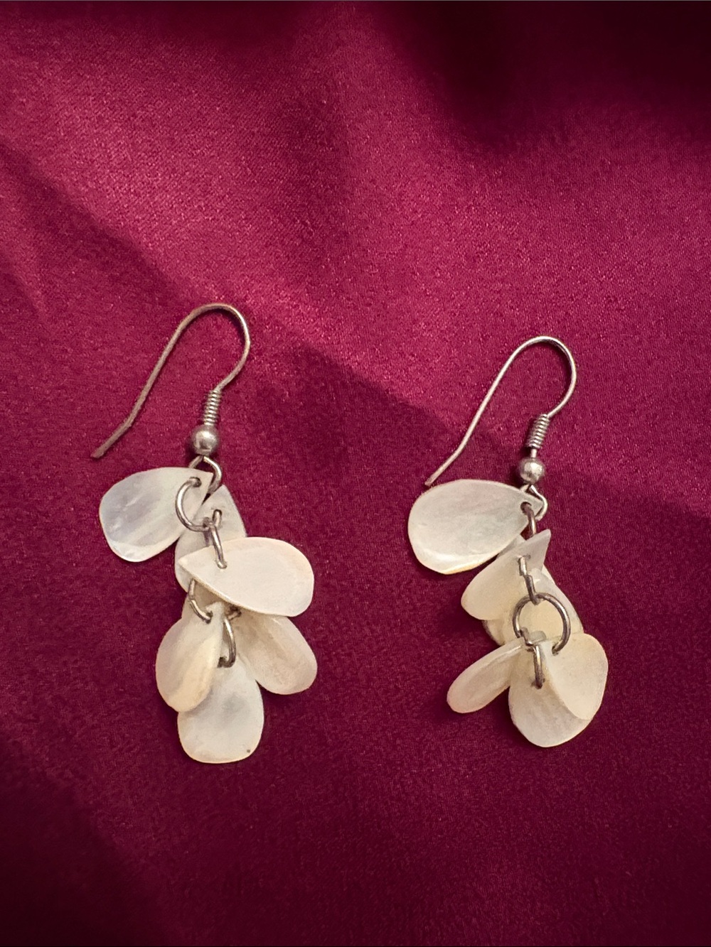 Silver Tone White Petal Dangle Earrings - Women's Jewelry